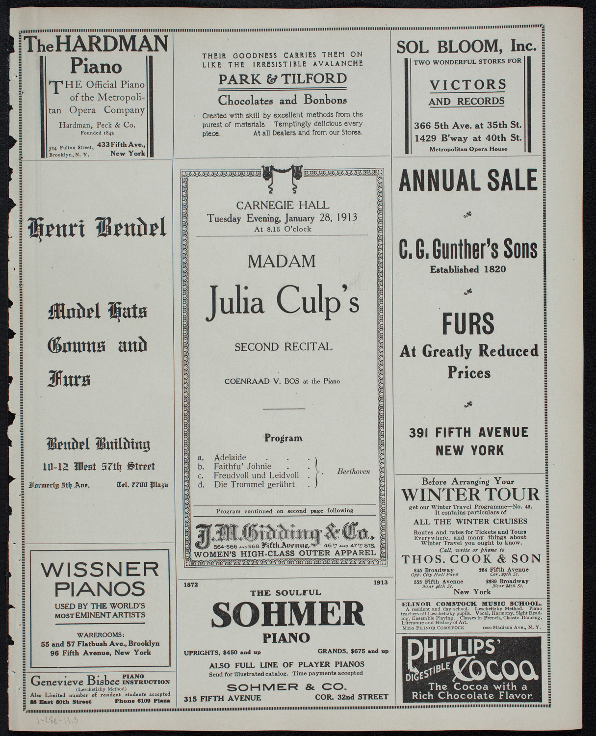 Julia Culp, Contralto, January 28, 1913, program page 5