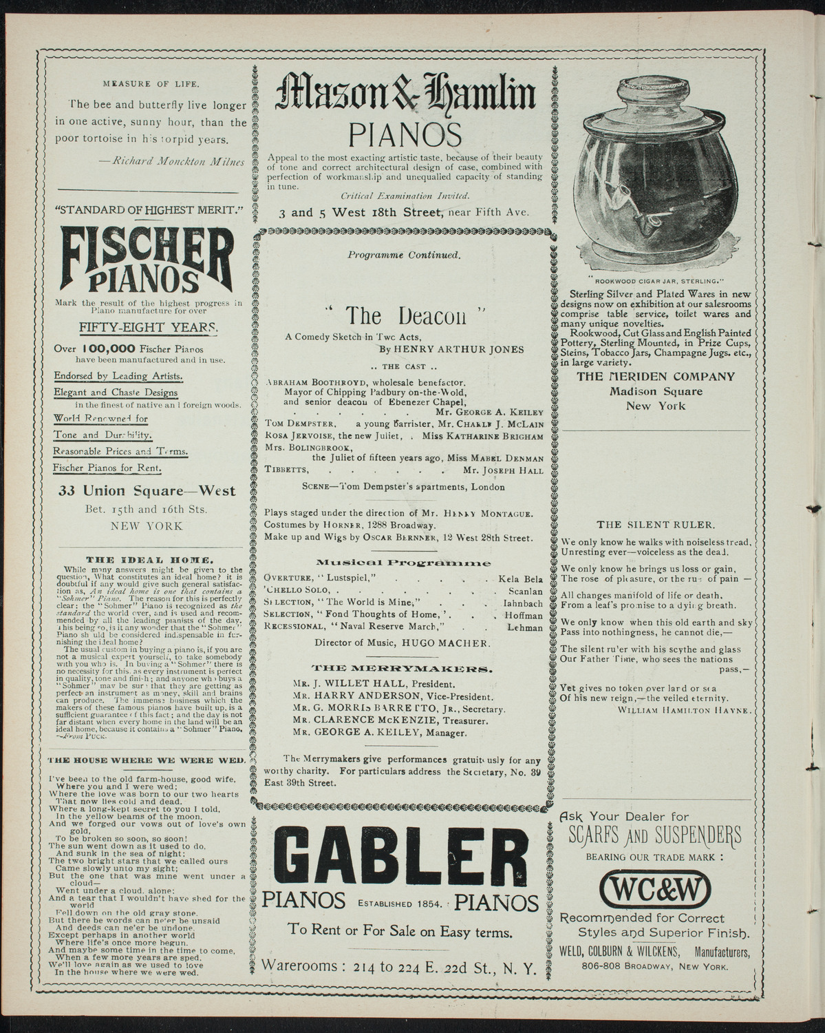 Benefit Performance for the Church Settlement Club featuring The Merrymakers, December 27, 1897, program page 6