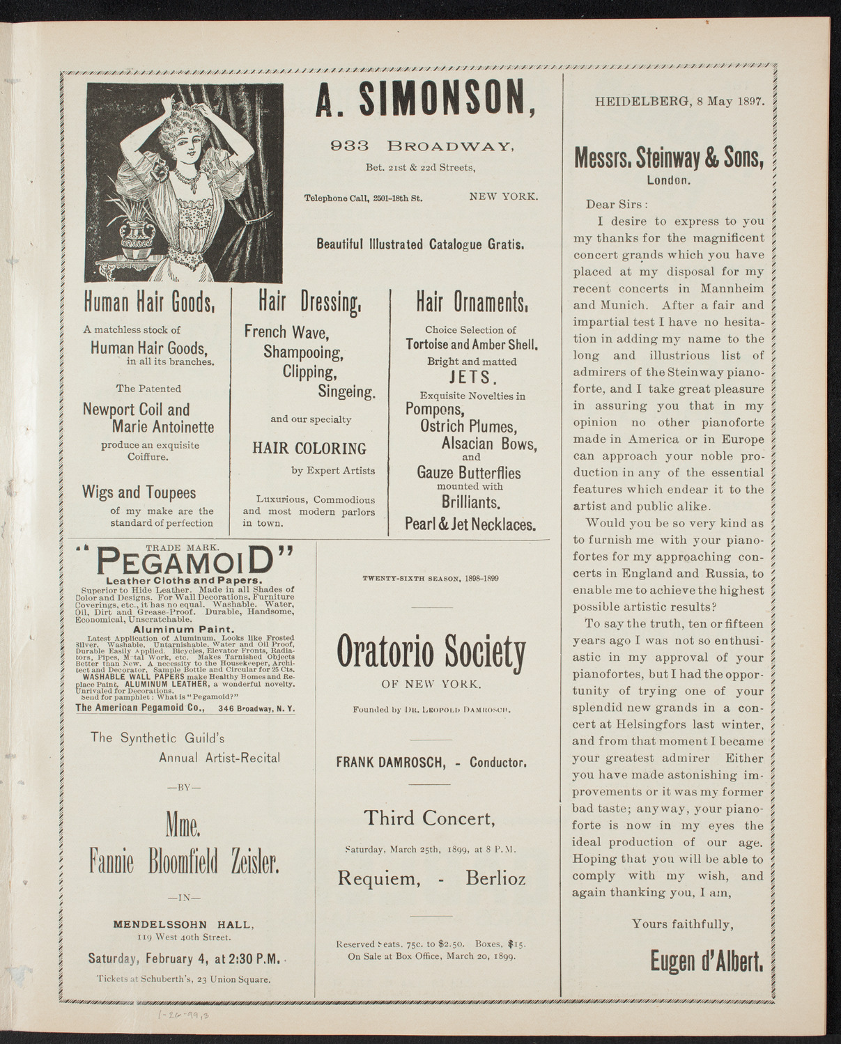 Moriz Rosenthal, Piano, January 26, 1899, program page 5