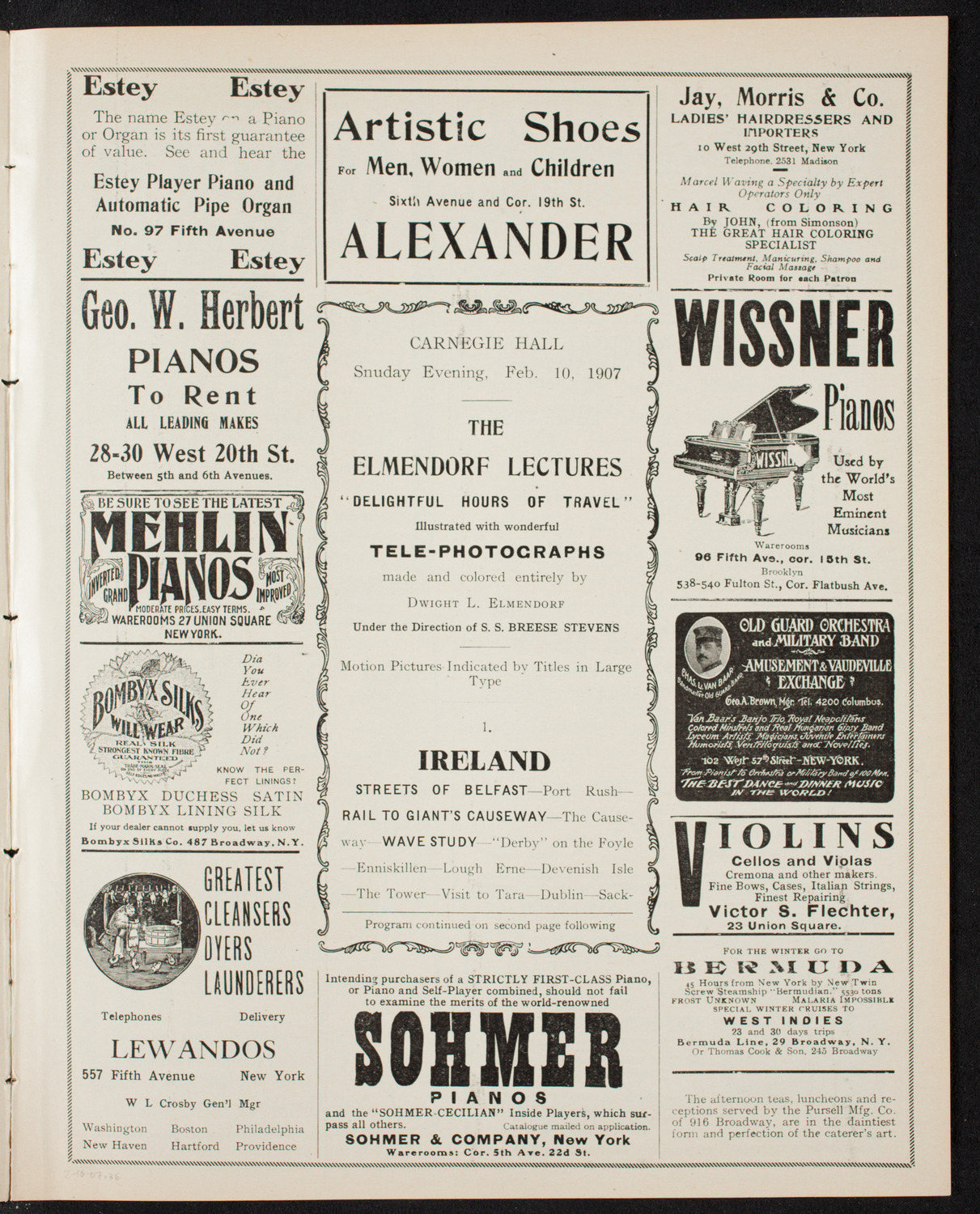 Elmendorf Lecture: Ireland, February 10, 1907, program page 5
