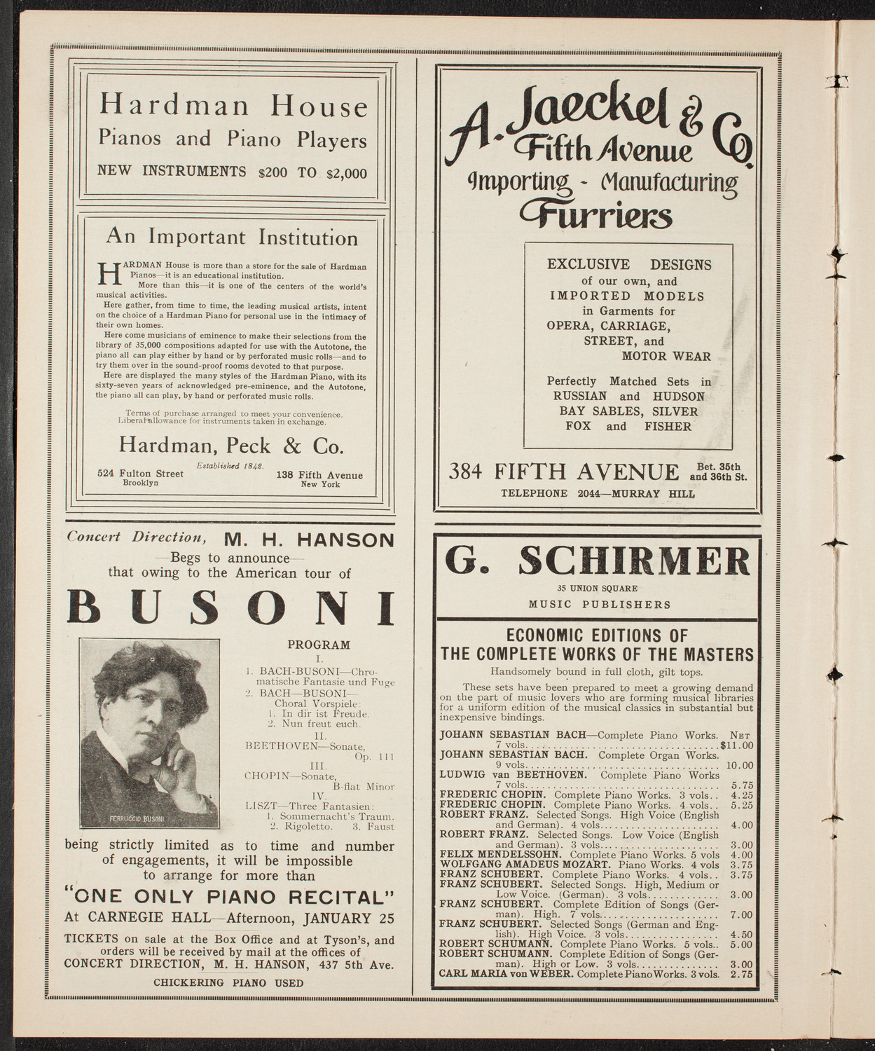 Mischa Elman, Violin, January 19, 1910, program page 8