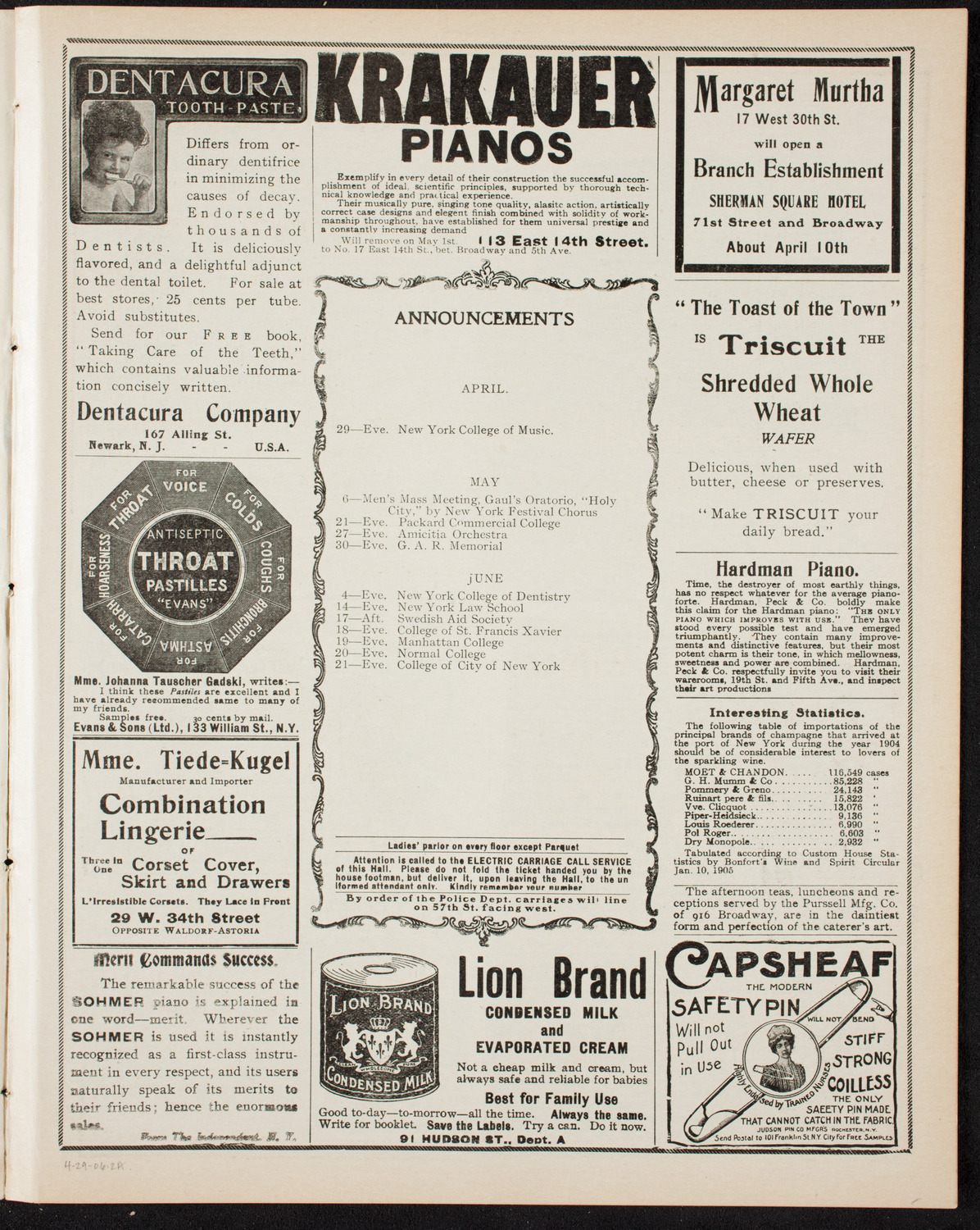 Gunnar Wennerberg Memorial Chorus, April 29, 1906, program page 3