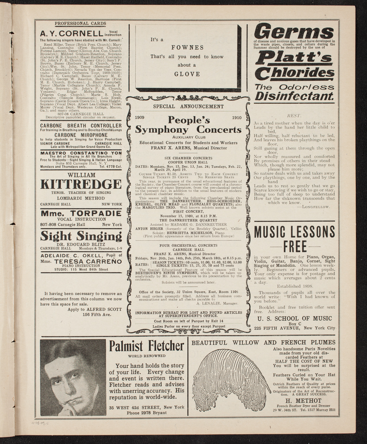 Russian Symphony Society of New York, November 18, 1909, program page 9