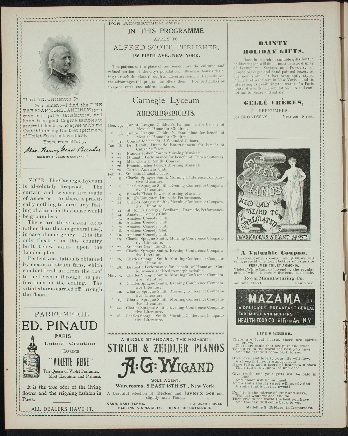 Powers-Mannes Wednesday Morning Musicale, December 29, 1897, program page 2