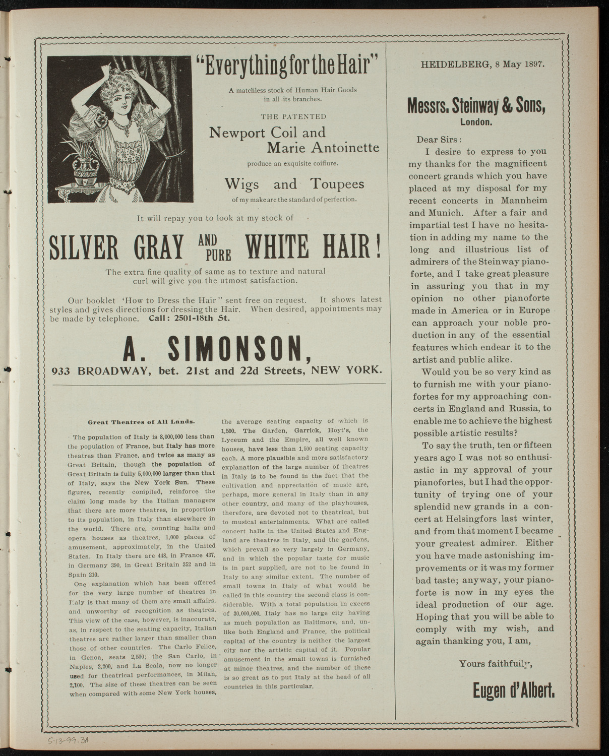 Virgil Piano School Student Recital, May 13, 1899, program page 5