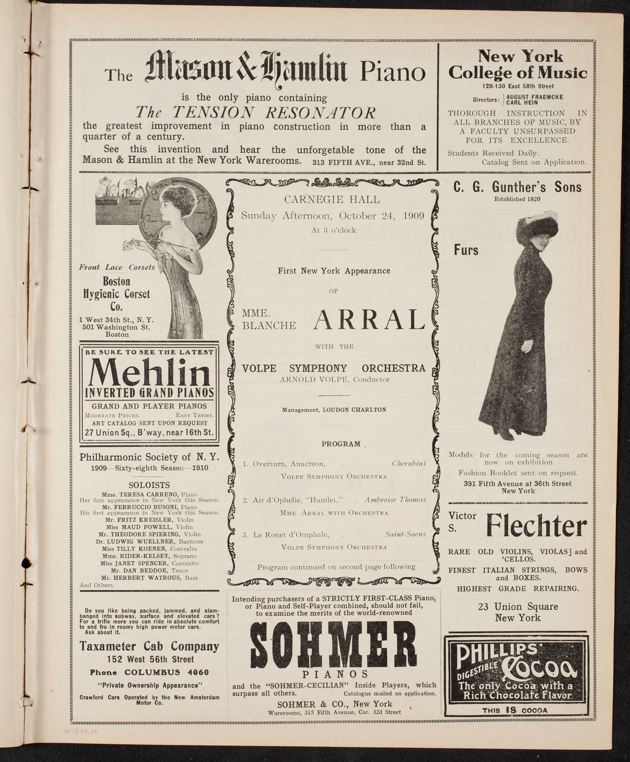 Blanche Arral with Volpe Symphony Orchestra, October 24, 1909, program page 5
