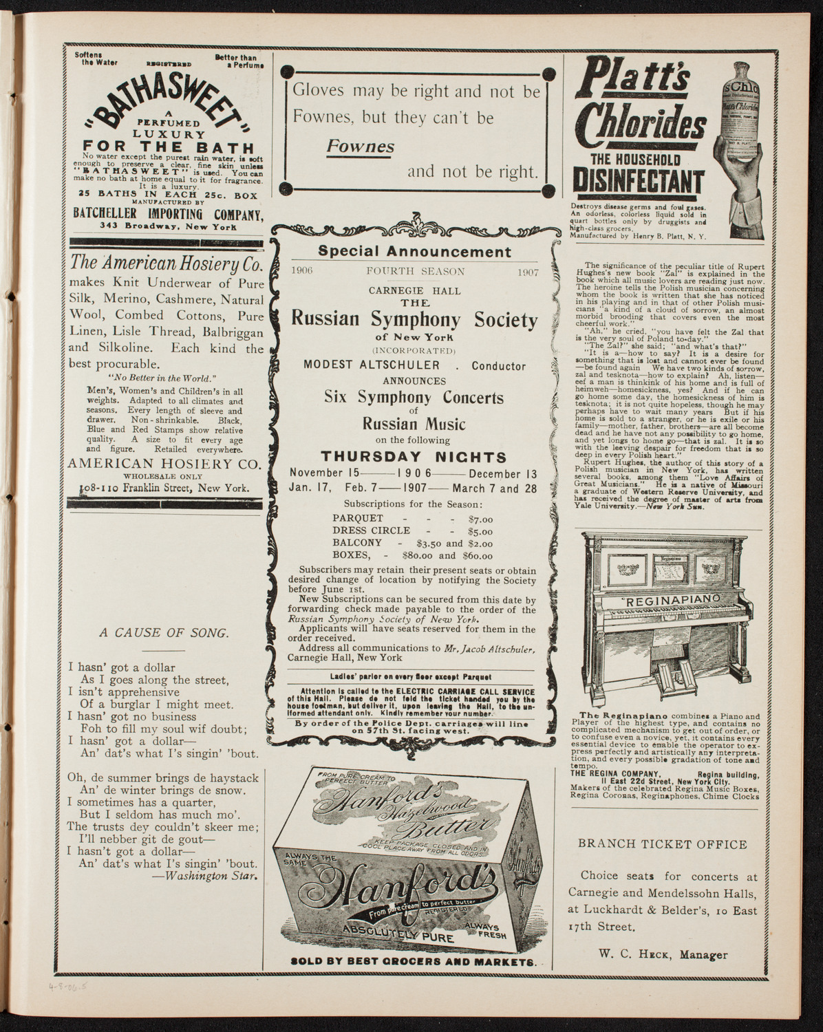 Russian Symphony Society of New York, April 8, 1906, program page 9