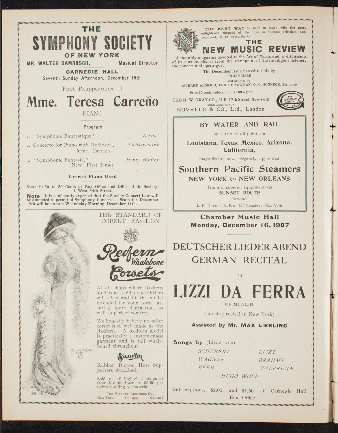 New York Philharmonic, December 13, 1907, program page 2