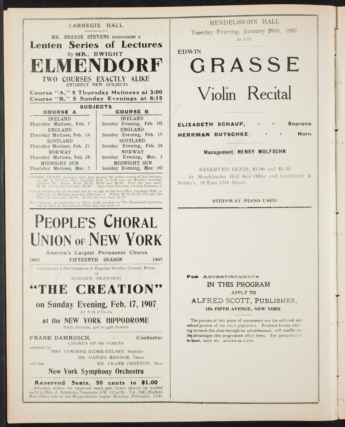 New York Symphony Orchestra, January 19, 1907, program page 12
