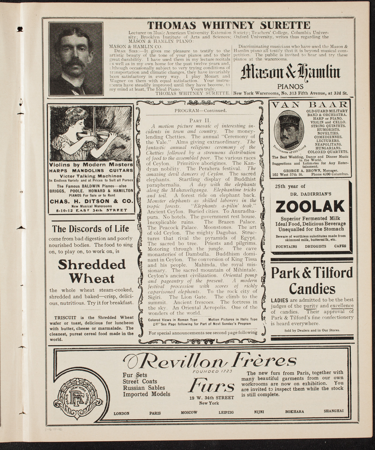 Burton Holmes Travelogue: Ceylon, January 16, 1910, program page 7
