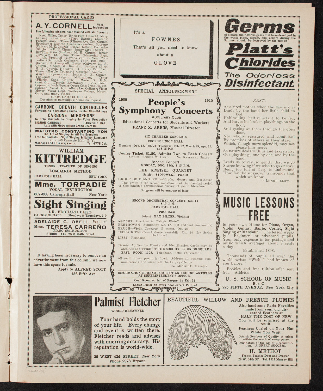 People's Symphony Concert, November 26, 1909, program page 9