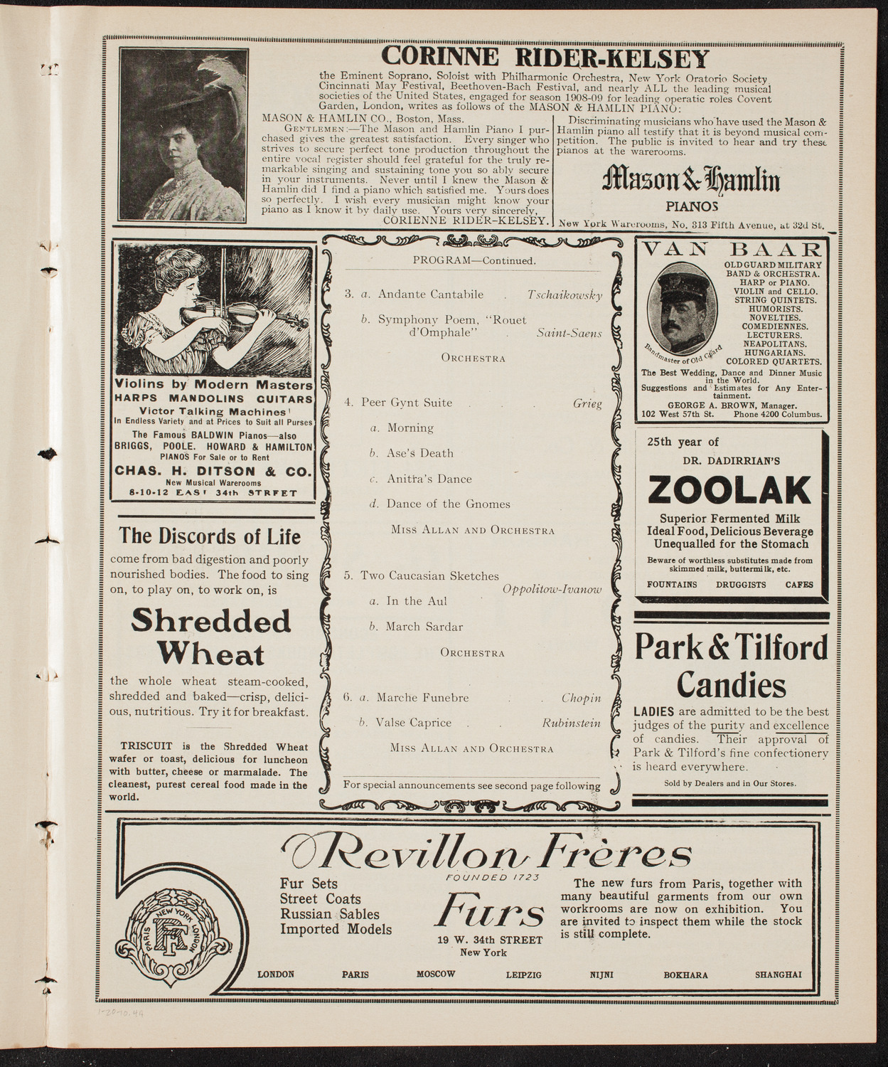 Maud Allan with The Russian Symphony Orchestra, January 20, 1910, program page 7