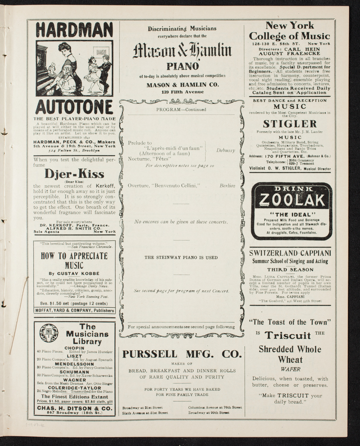 New York Symphony Orchestra, January 19, 1907, program page 7