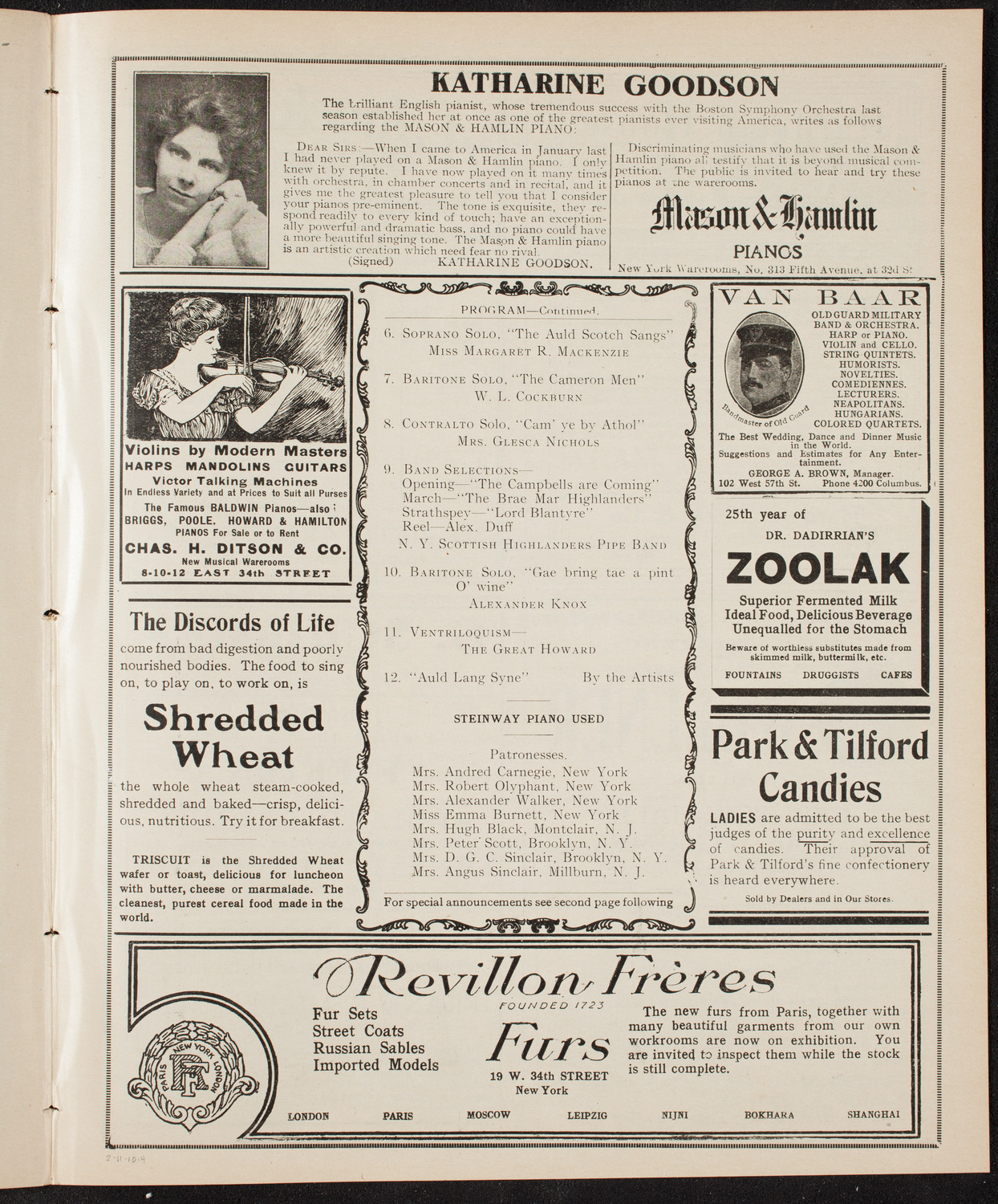 Benefit: Caledonian Hospital Society, February 11, 1910, program page 7