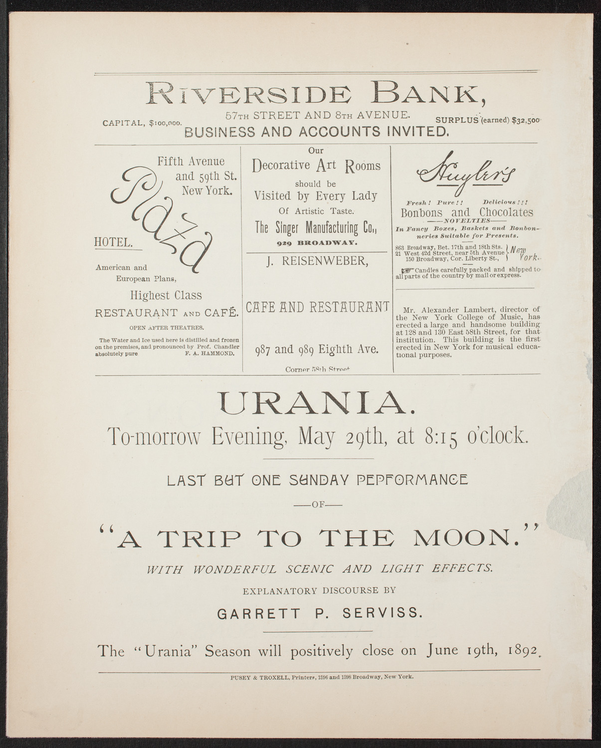 New York Teachers' Association Concert and Reception, May 28, 1892, program page 4