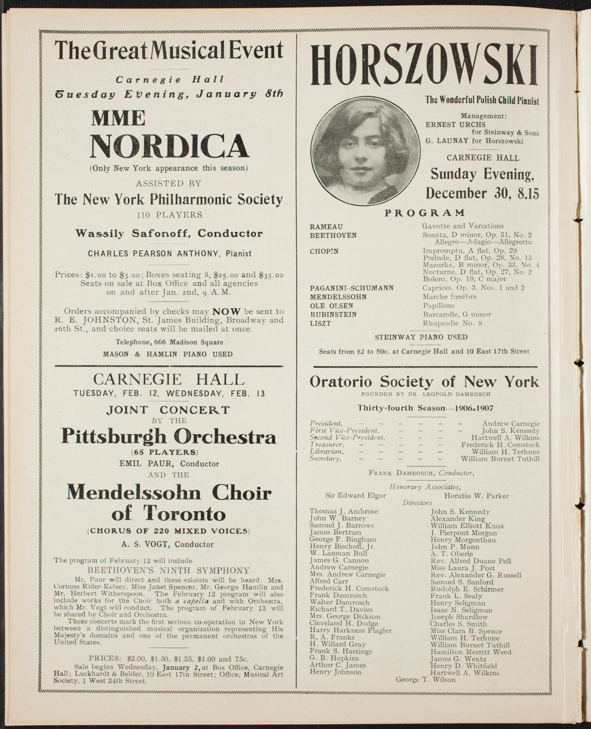 Oratorio Society of New York, December 26, 1906, program page 12