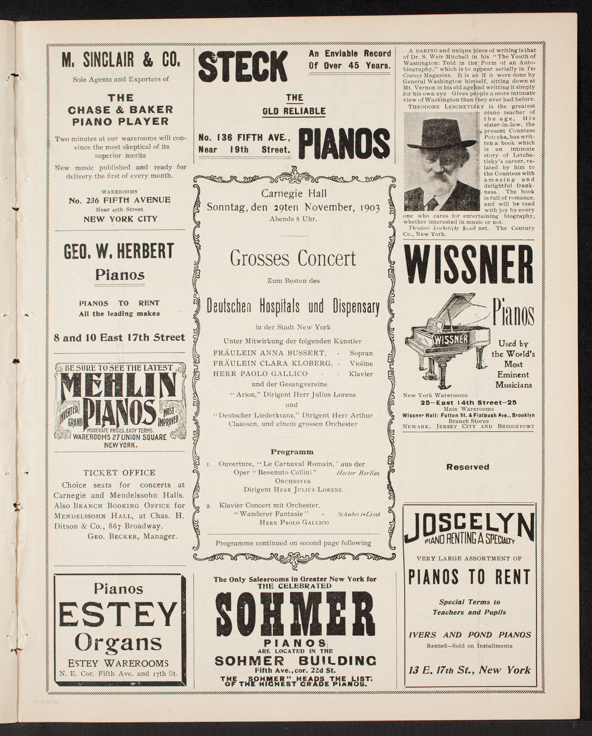 Benefit: German Hospital and Dispensary, November 29, 1903, program page 5