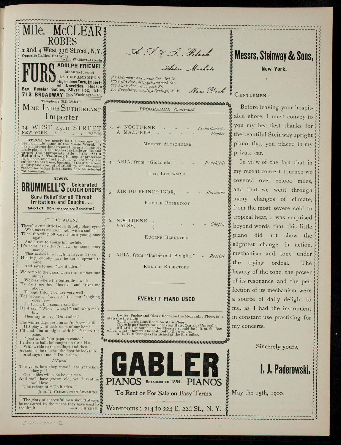 Concert by Rudolf Robertoff, May 10, 1901, program page 3