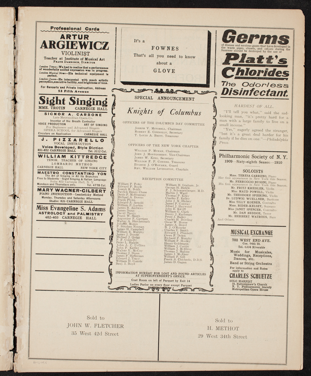 Columbus Day Celebration, October 12, 1909, program page 9