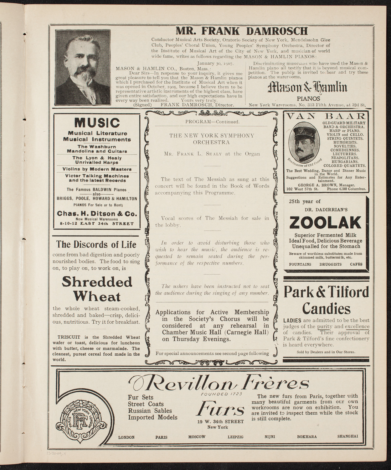 Oratorio Society of New York, December 30, 1909, program page 7
