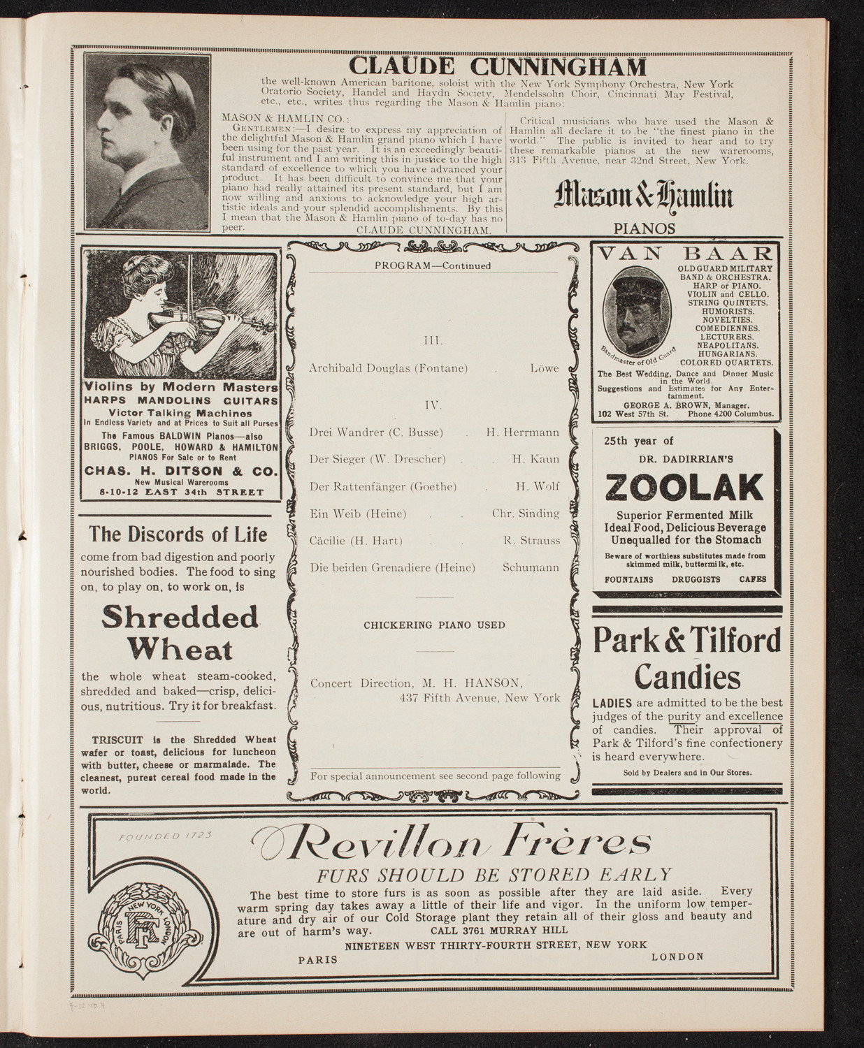 Ludwig Wüllner, Baritone, April 12, 1910, program page 7