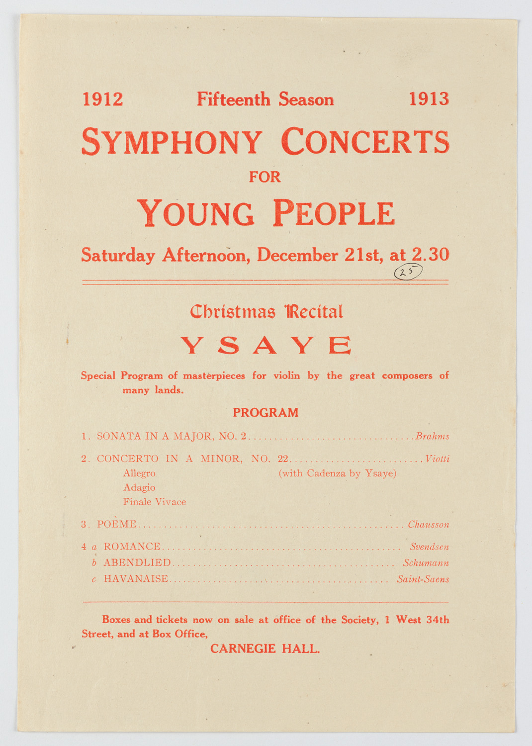 Symphony Concerts for Young People: Eugène Ysaÿe, December 21, 1912