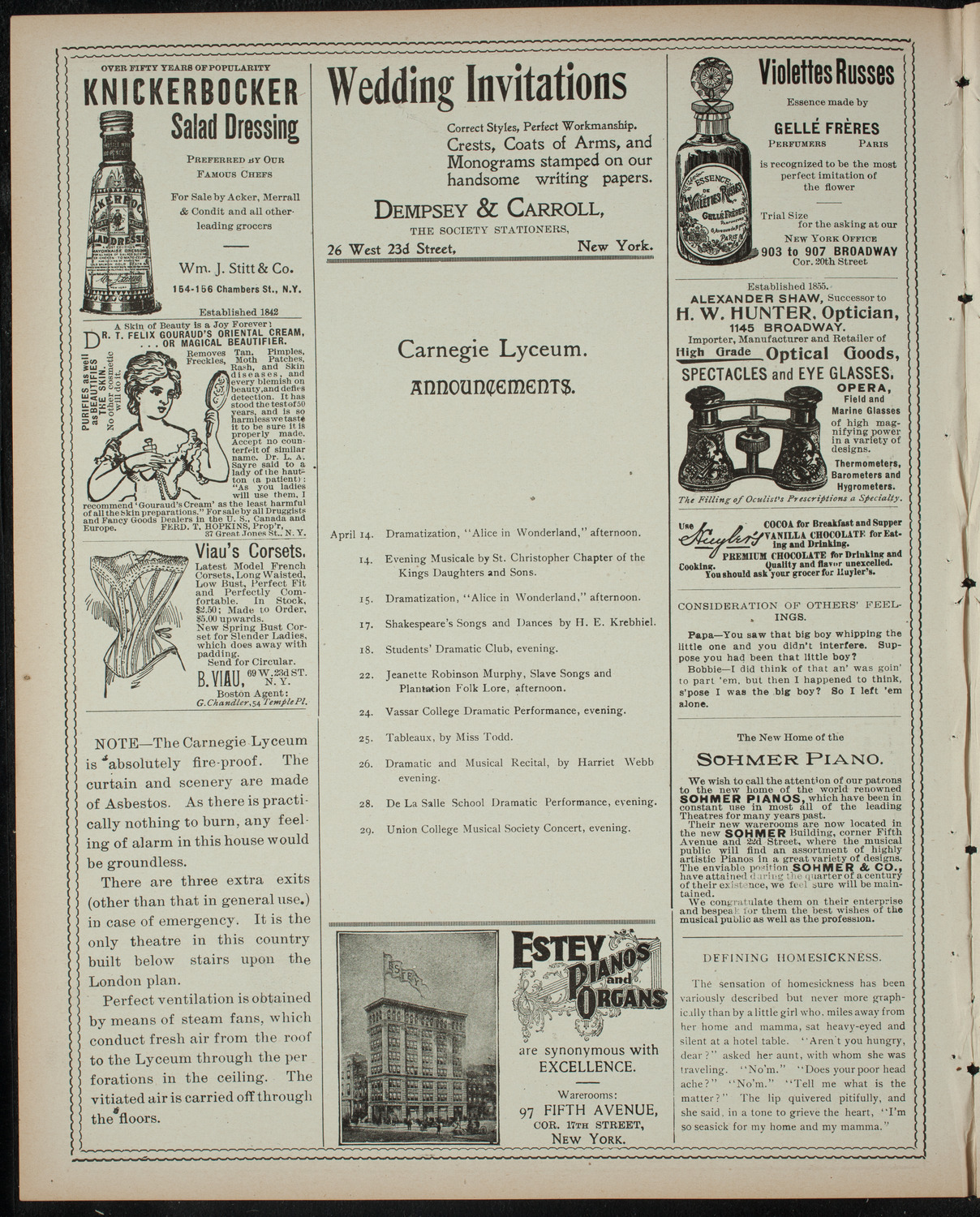 Alice in Wonderland, April 13, 1899, program page 2