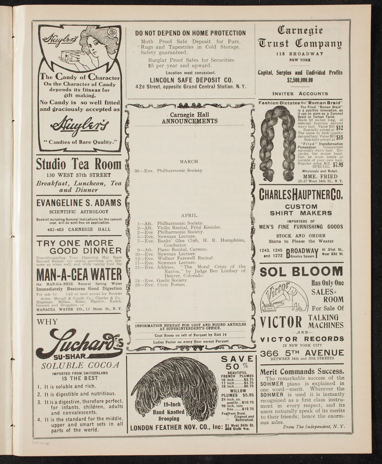 The Civic Forum, featuring Sir Ernest Shackleton, March 29, 1910, program page 3