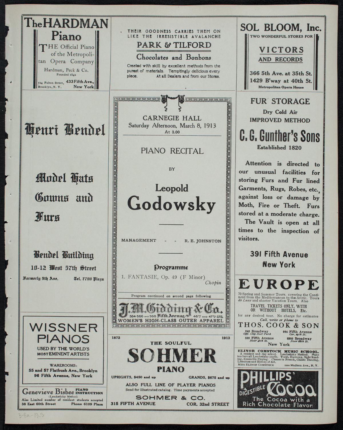 Leopold Godowsky, Piano, March 8, 1913, program page 5