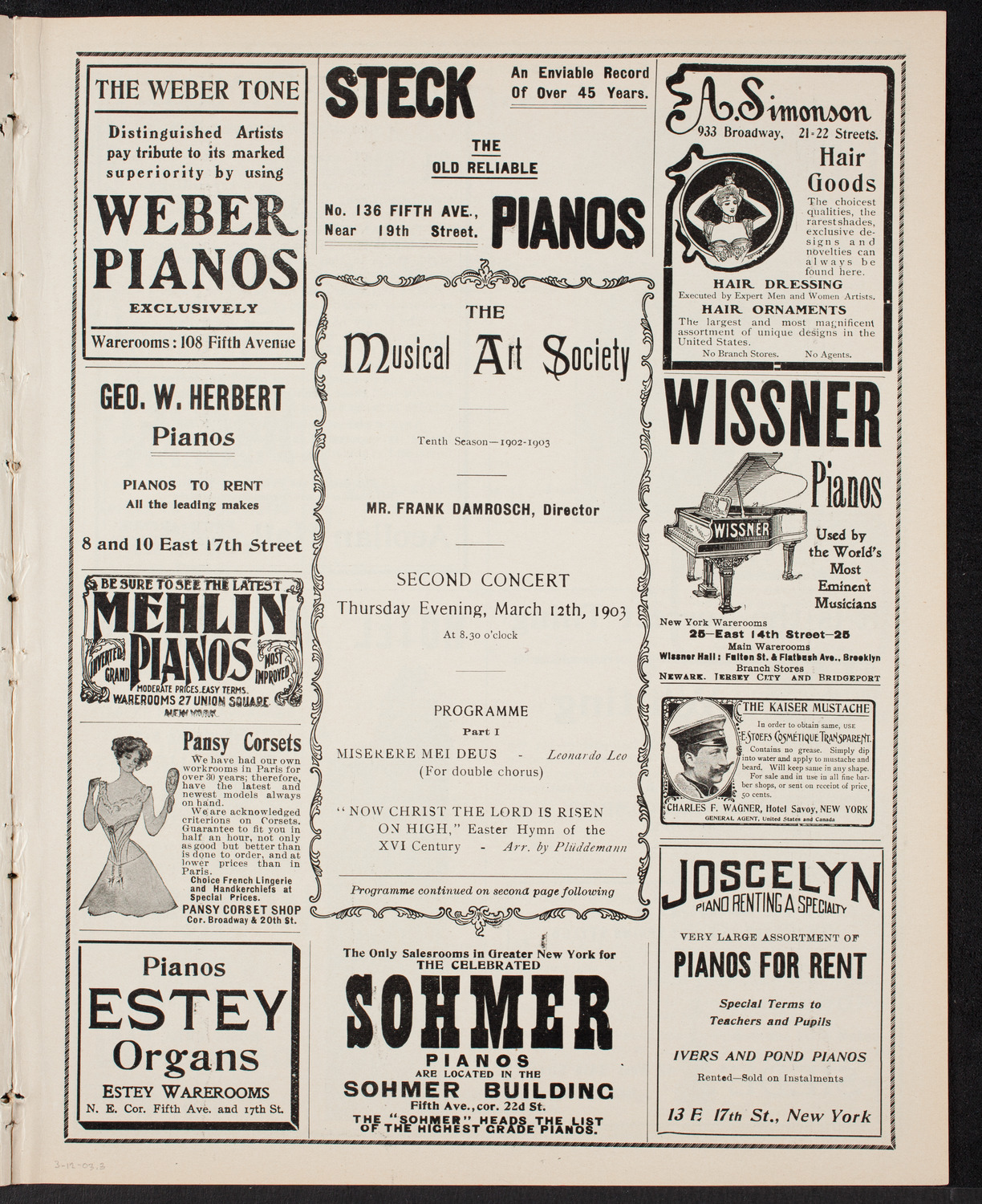 Musical Art Society of New York, March 12, 1903, program page 5