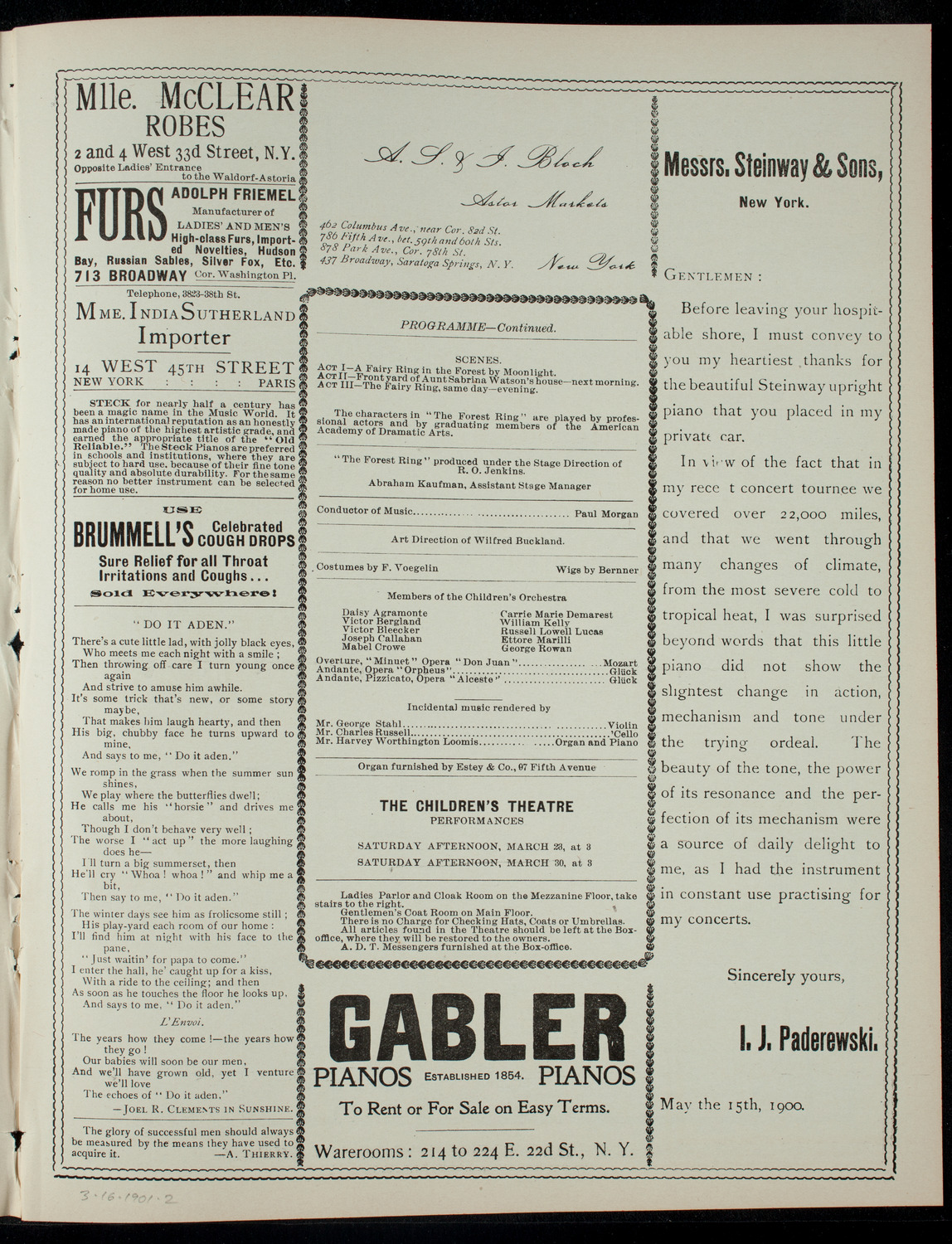 The Children's Theatre, March 16, 1901, program page 3