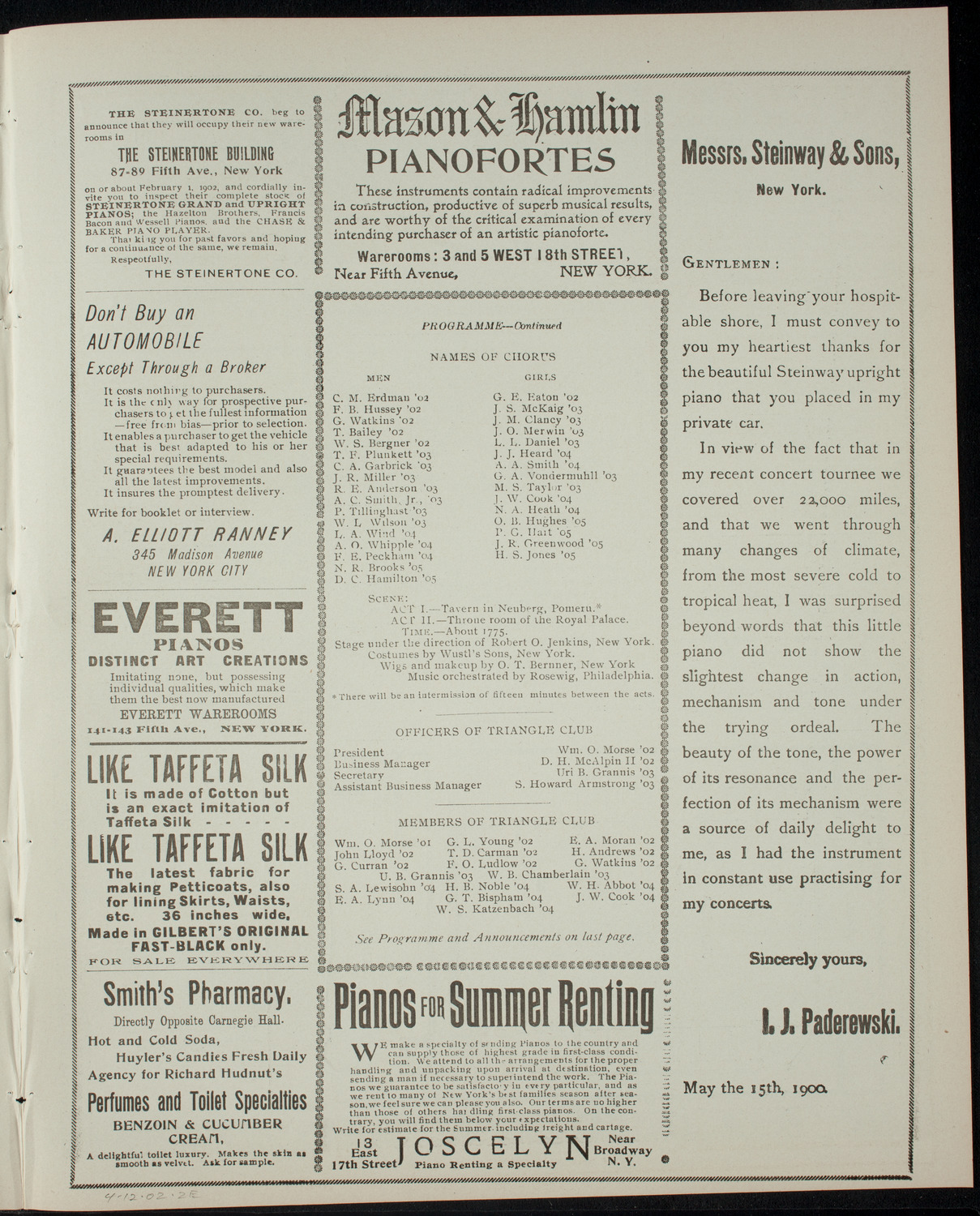 Princeton University Triangle Club, April 12, 1902, program page 3