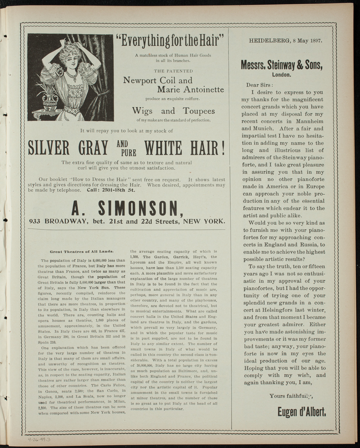 Harriet Webb, April 26, 1899, program page 5