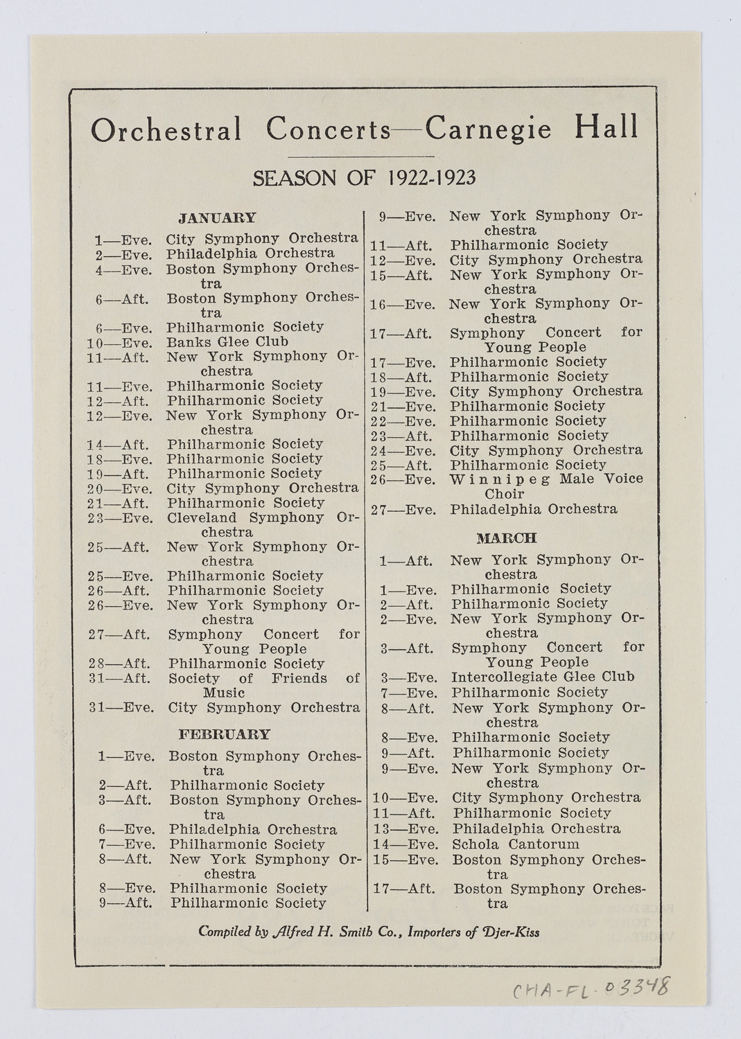 Djer-Kiss Cosmetics Orchestral Concert Schedules, 1923