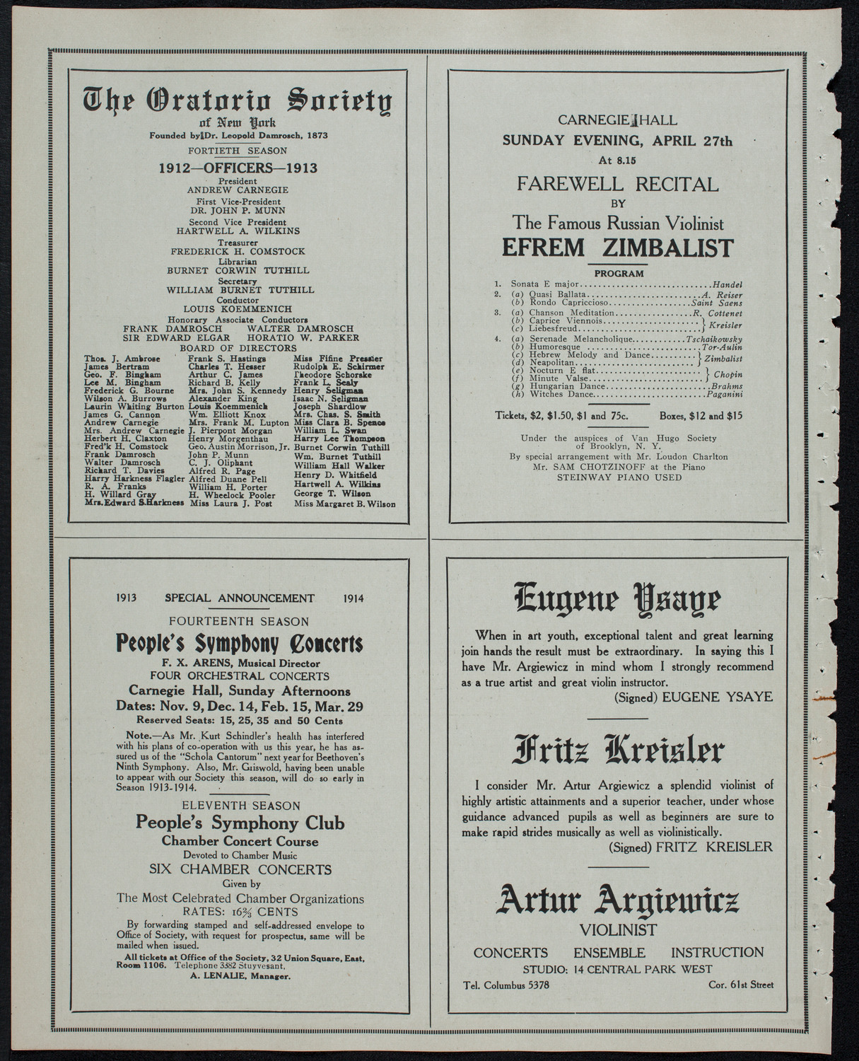 Russian Symphony Society of New York, April 26, 1913, program page 10