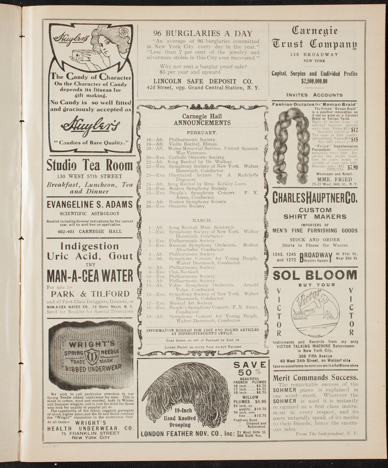 New York Philharmonic, February 17, 1910, program page 3