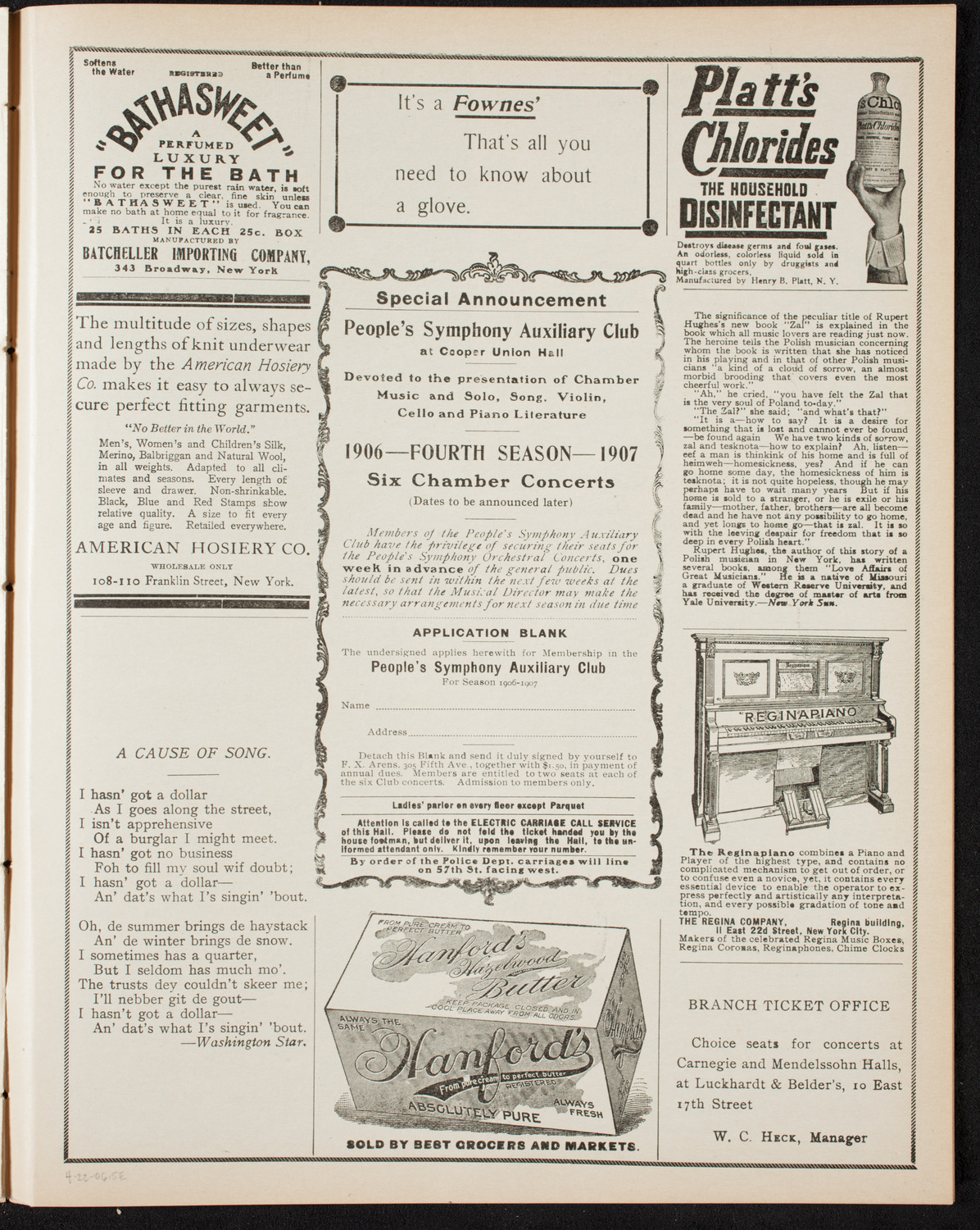 Benefit Concert and Lecture: Society of St. Vincent de Paul, April 22, 1906, program page 9