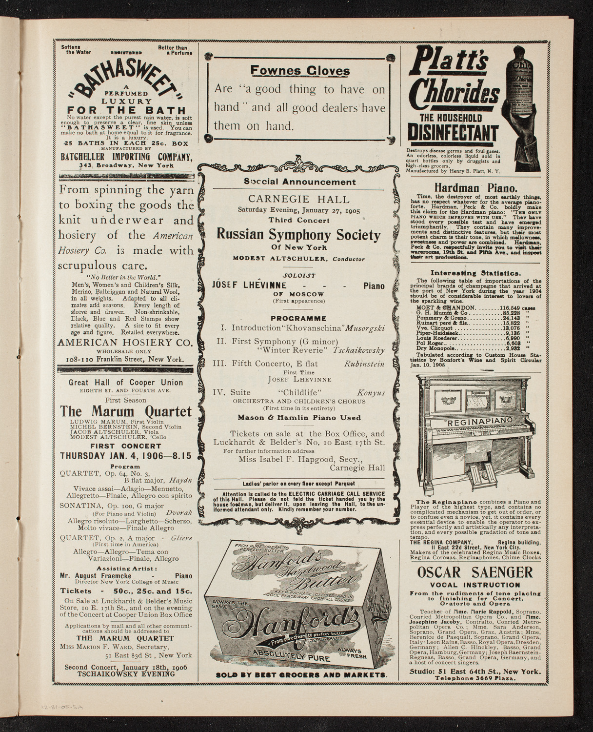 Russian Symphony Society of New York, December 31, 1905, program page 9