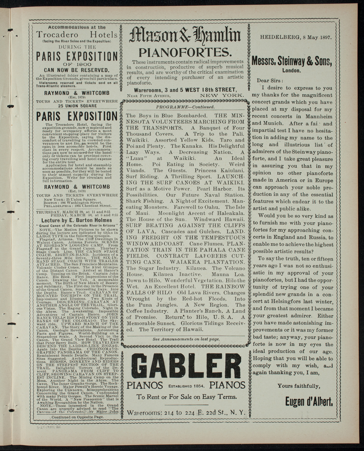 Burton Holmes Travelogue: The Hawaiian Islands, March 24, 1900, program page 3