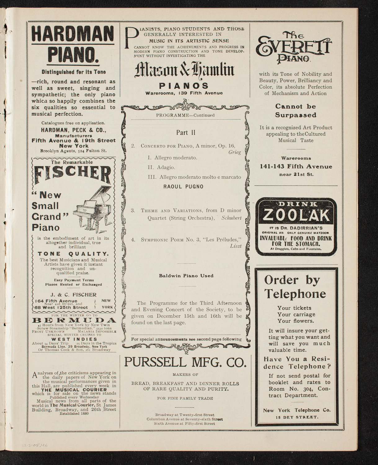 New York Philharmonic, December 2, 1905, program page 7
