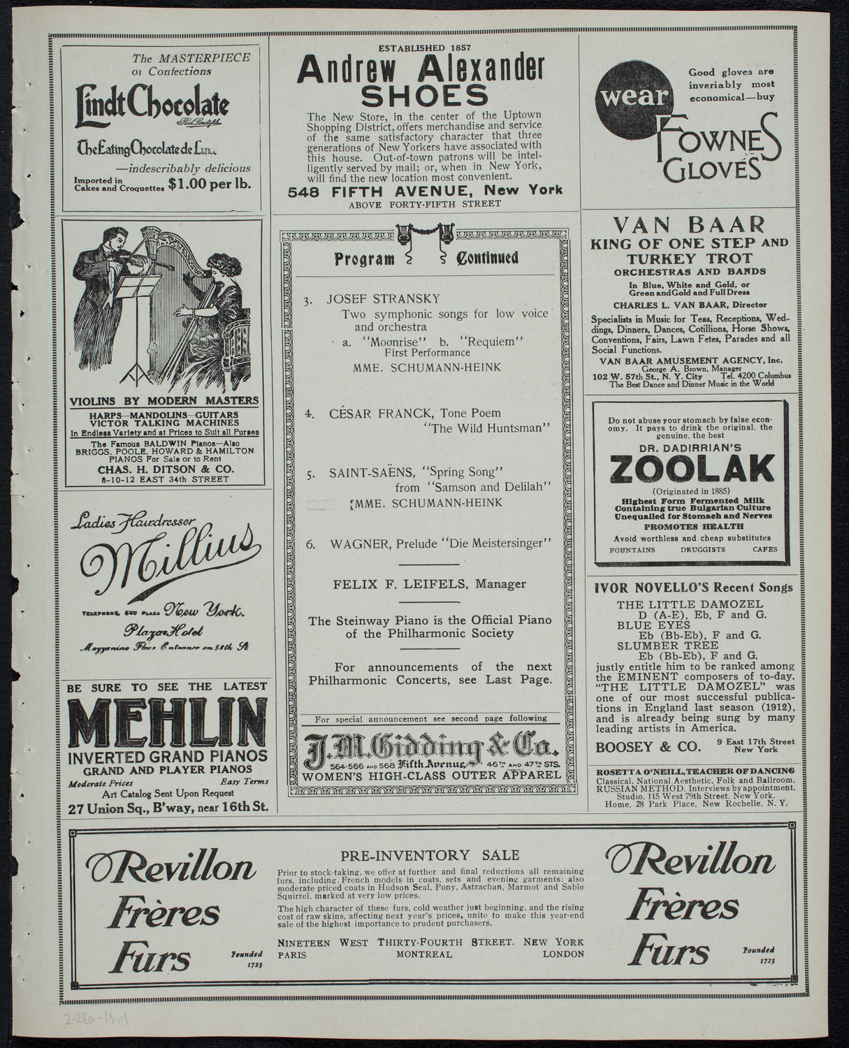 New York Philharmonic, February 28, 1913, program page 7