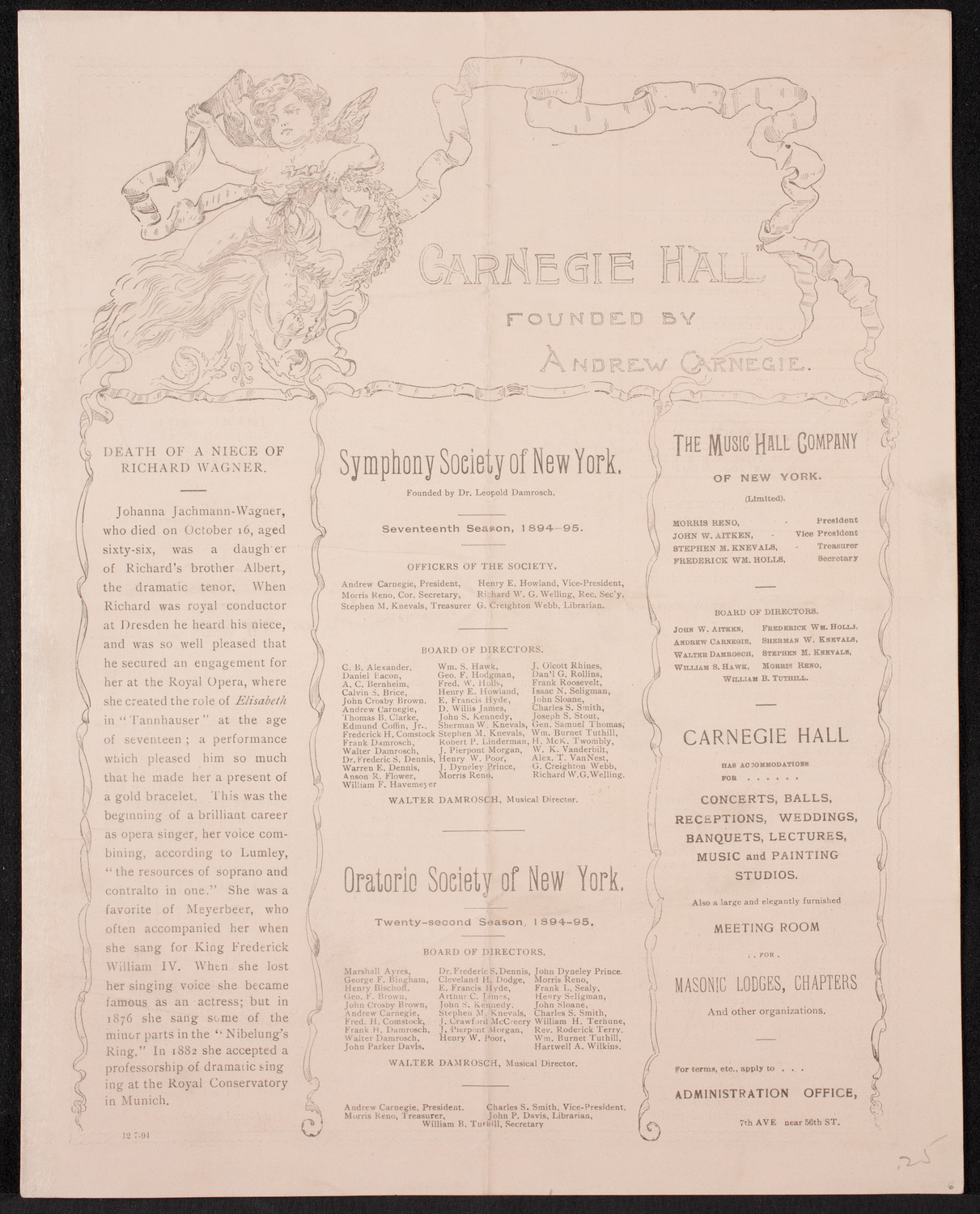 New York Symphony Orchestra, December 7, 1894, program page 1