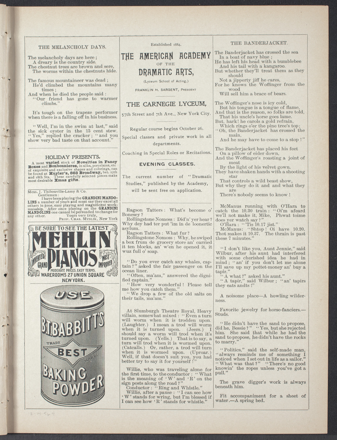Benefit for the Columbia University Varsity Crew, December 14, 1896, program page 7