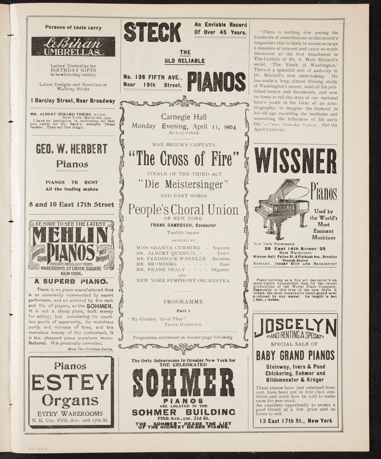 People's Choral Union, April 11, 1904, program page 5