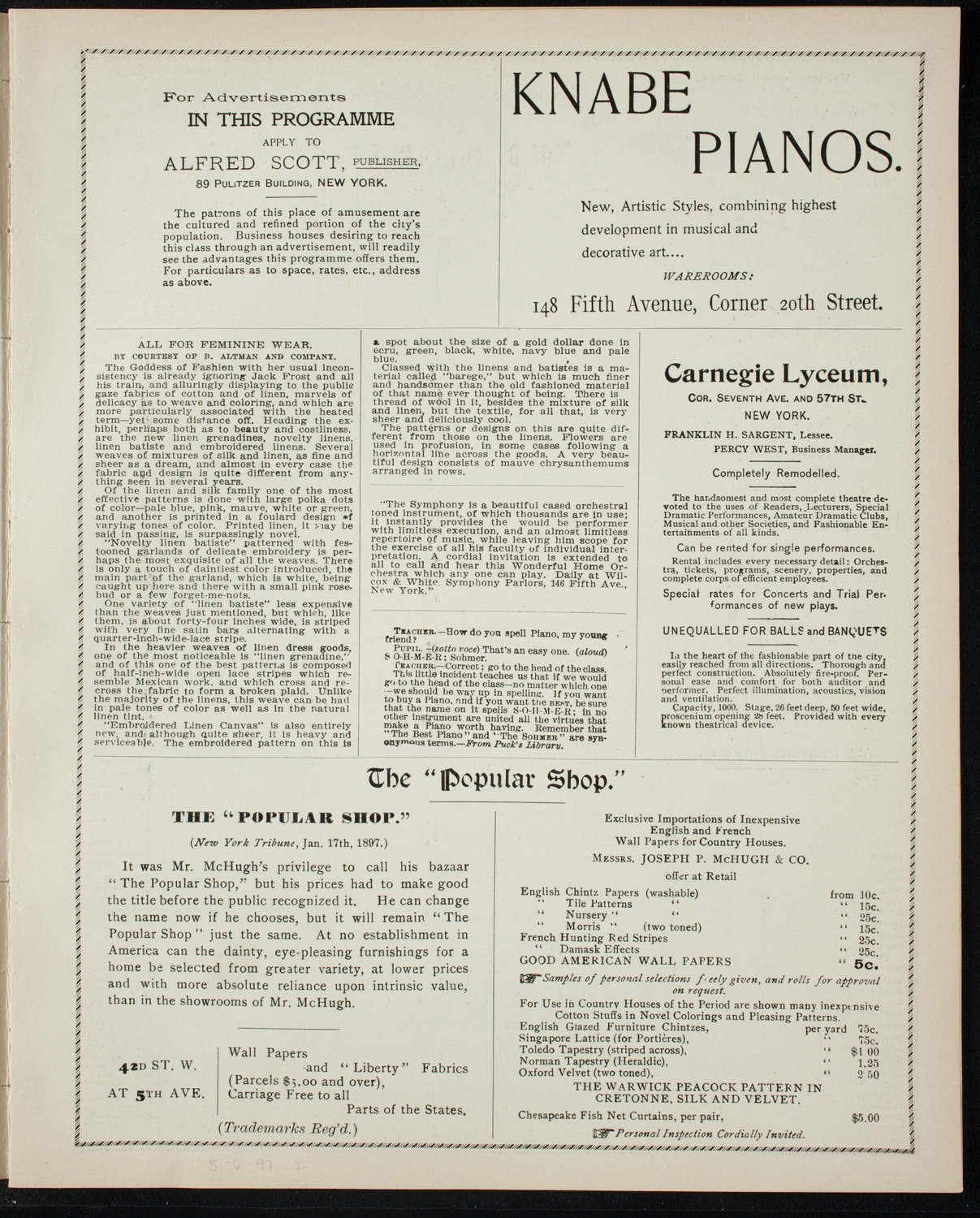 Illustrated Lecture: Evolution of the Earth, May 6, 1897, program page 3