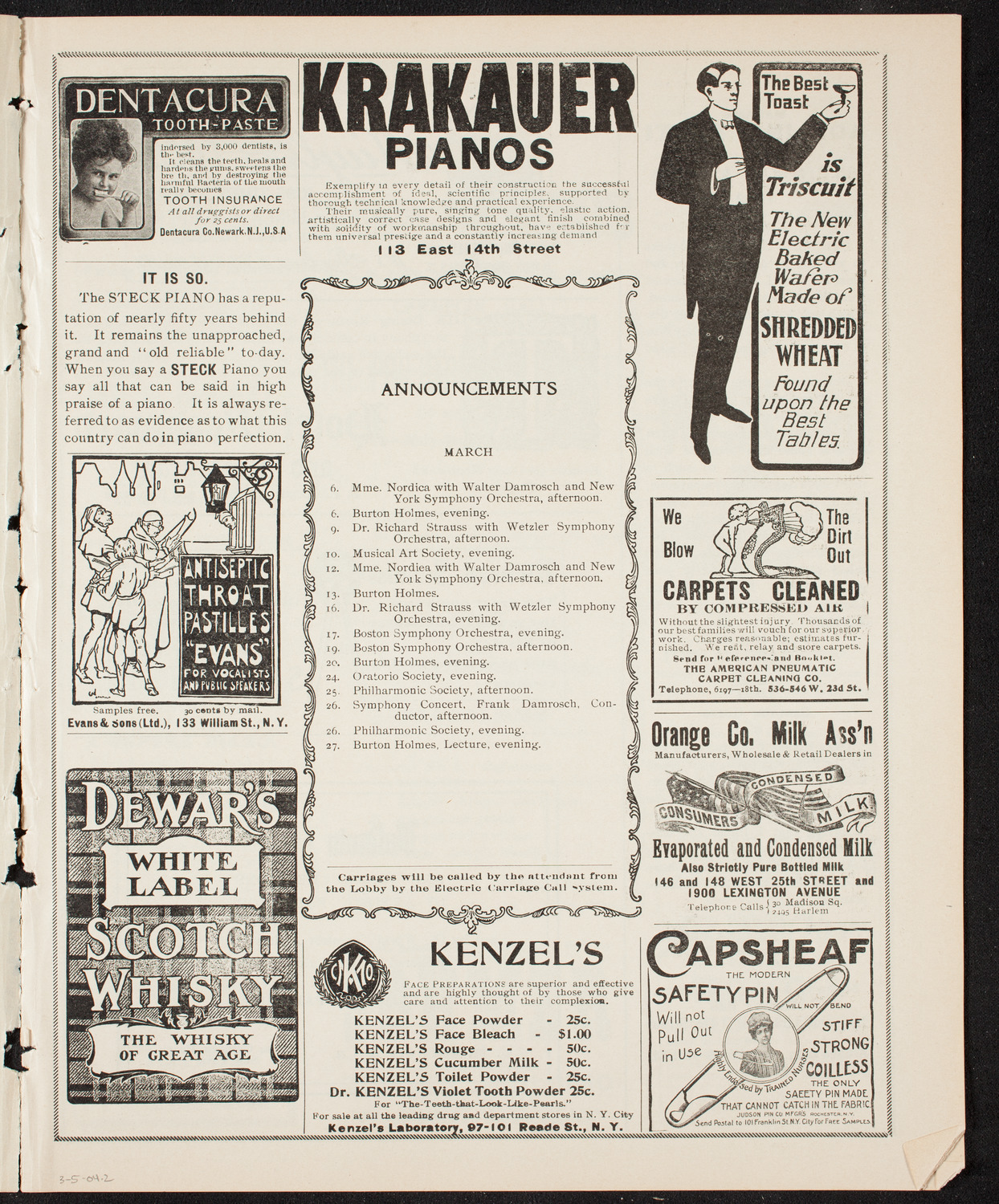 New York Philharmonic, March 5, 1904, program page 3