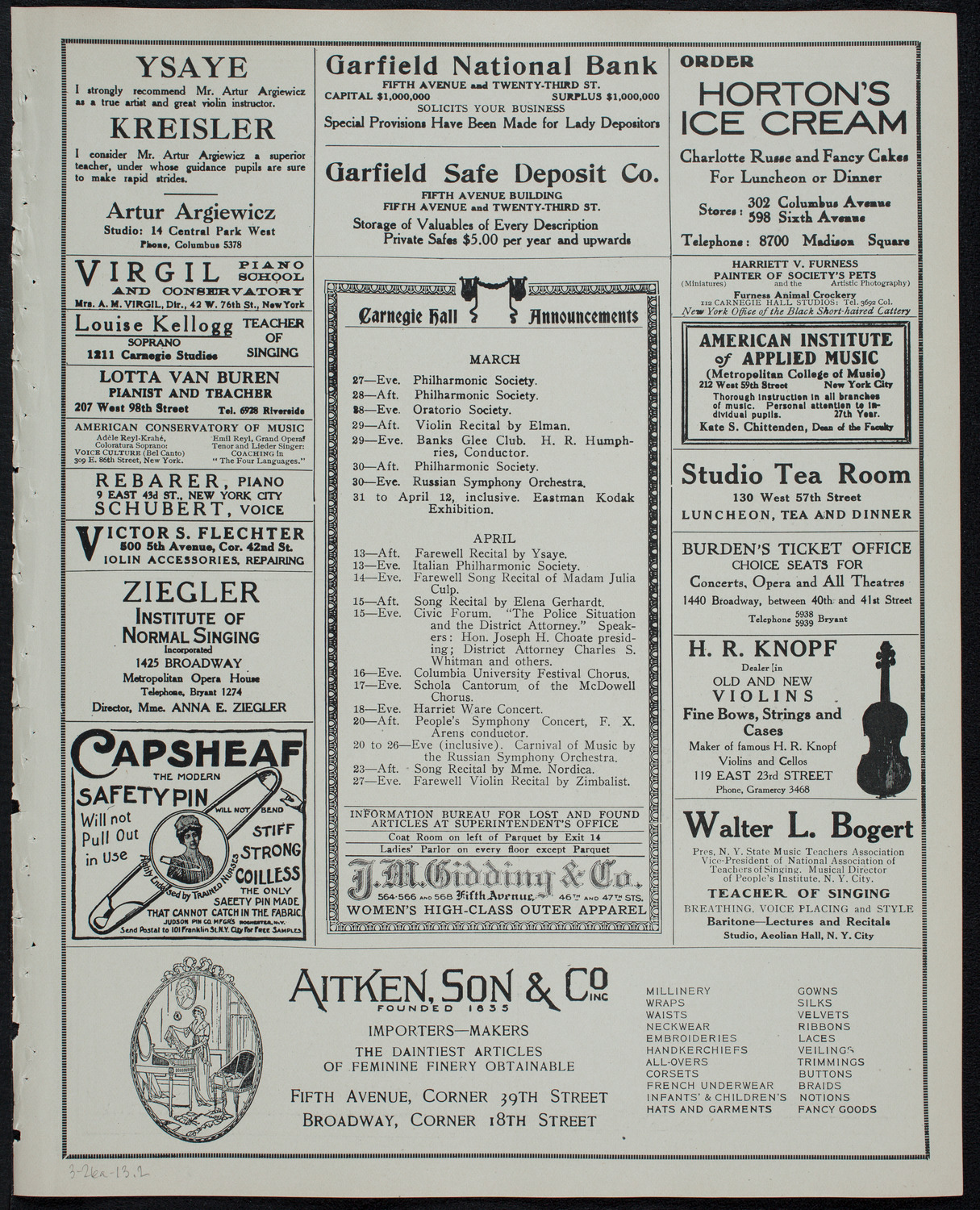 Ernest Schelling, Piano, March 26, 1913, program page 3