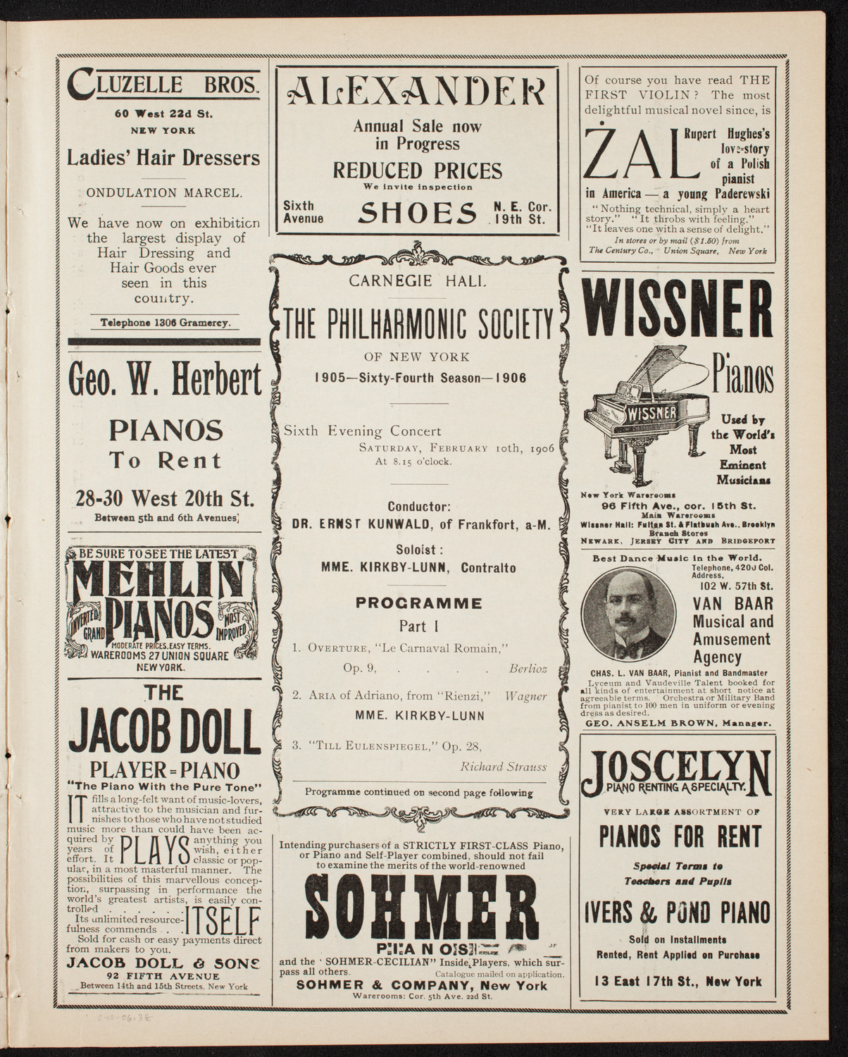 New York Philharmonic, February 10, 1906, program page 5