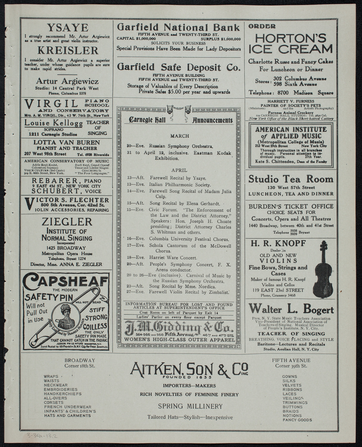 New York Philharmonic, March 30, 1913, program page 3