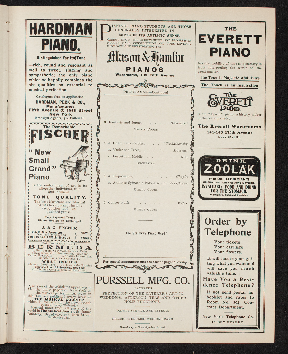 Minnie Coons with New York Symphony Orchestra, November 2, 1905, program page 7